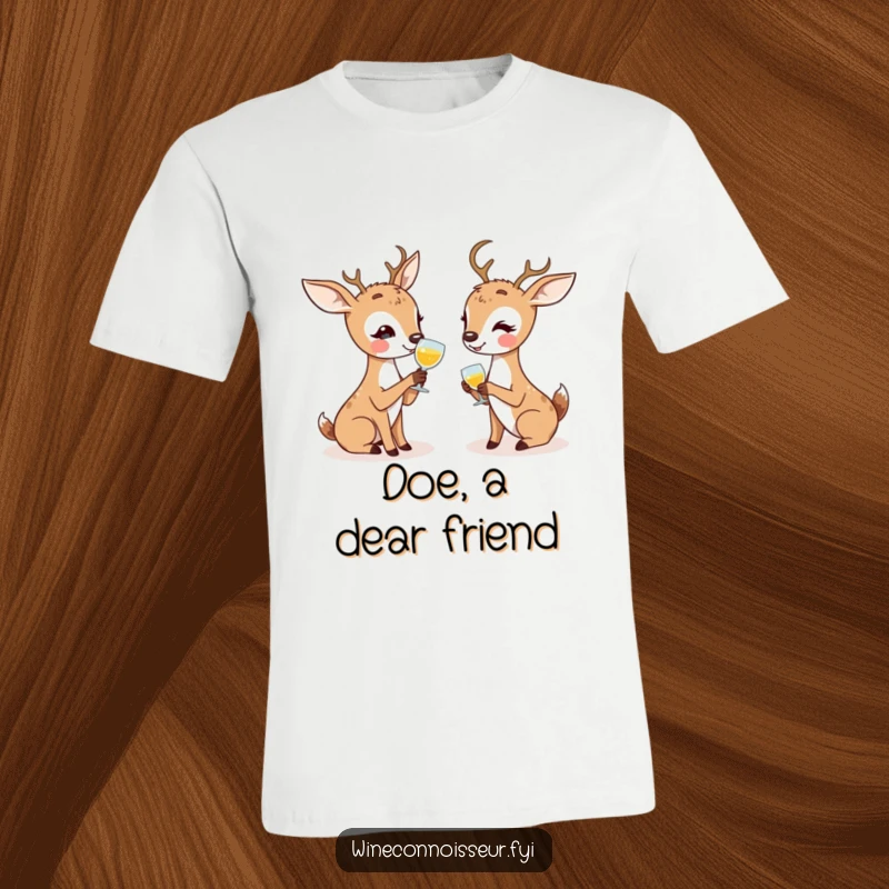 Funny t-shirt with kawaii deer characters enthusiastically discussing tasting notes, perfect for friendly humor.