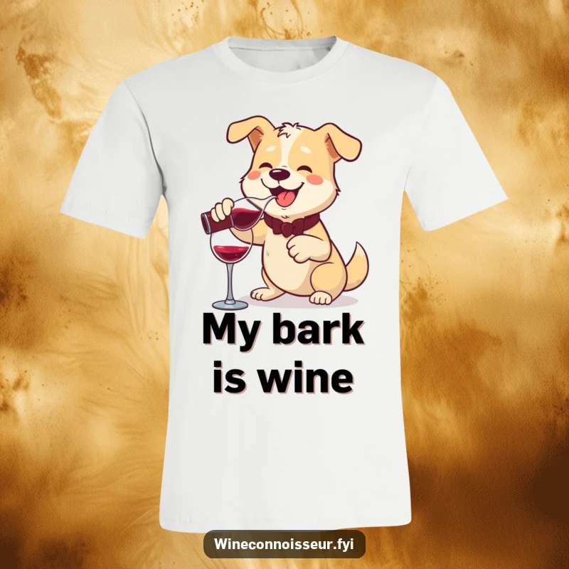 Funny t-shirt with a cheerful dog pouring wine from a decanter with a flourish, embodying canine sophistication.