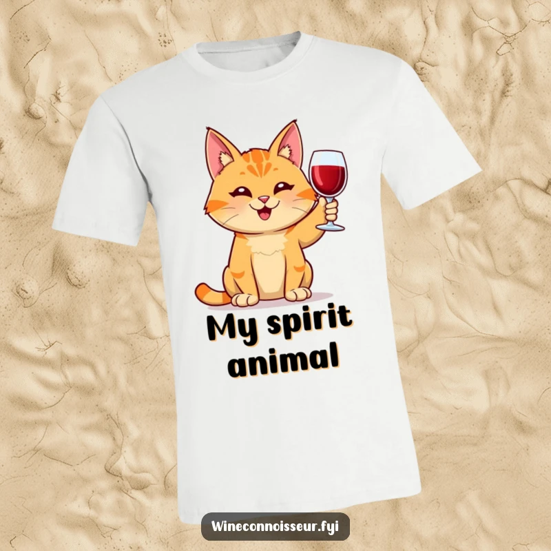 Funny orange tabby cat t-shirt, holding a wine glass with a satisfied grin, celebrating life, ideal for cat moms and wine lovers, a great funny gift.