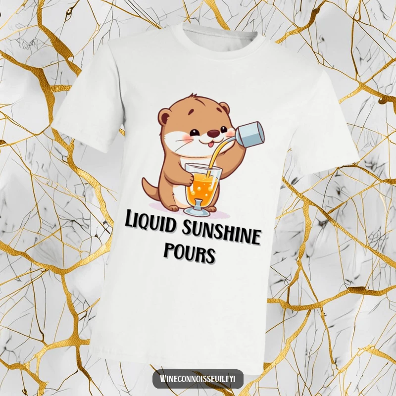 Funny otter t-shirt featuring a playful otter character expertly pouring a stream of amber liquid into a delicate glass, showcasing skill.