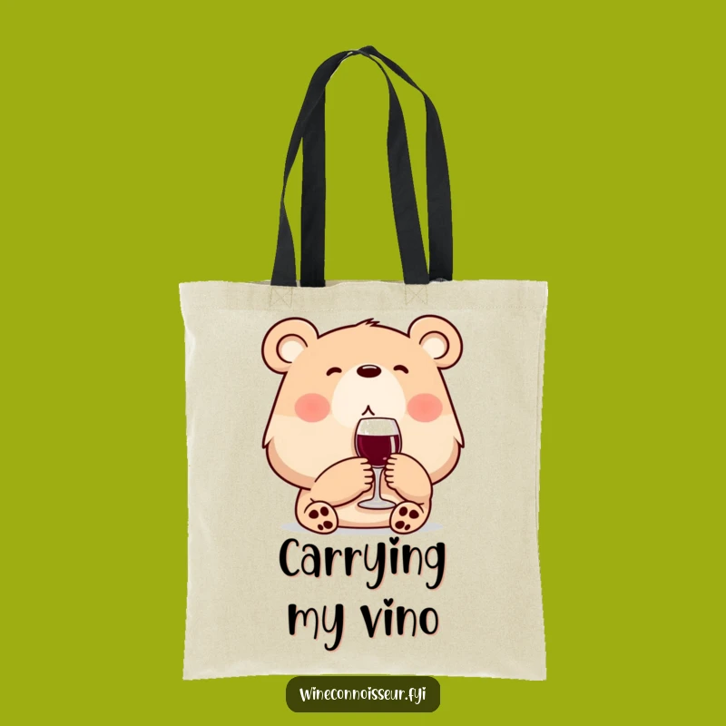 Funny Wine Bear Tote Bag: Content Character Carry-All Gift