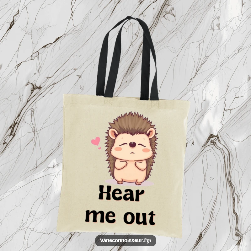 Funny tote bag with a contented hedgehog listening, symbolizing a great listener and a thoughtful companion.